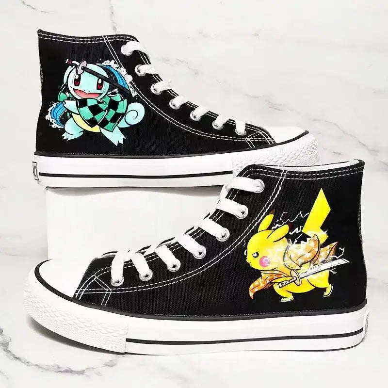 r‌eal pictures 2025 new autumn pikachu cartoon plus big size black fashion man board shoes women girls canvas Casual Shoes