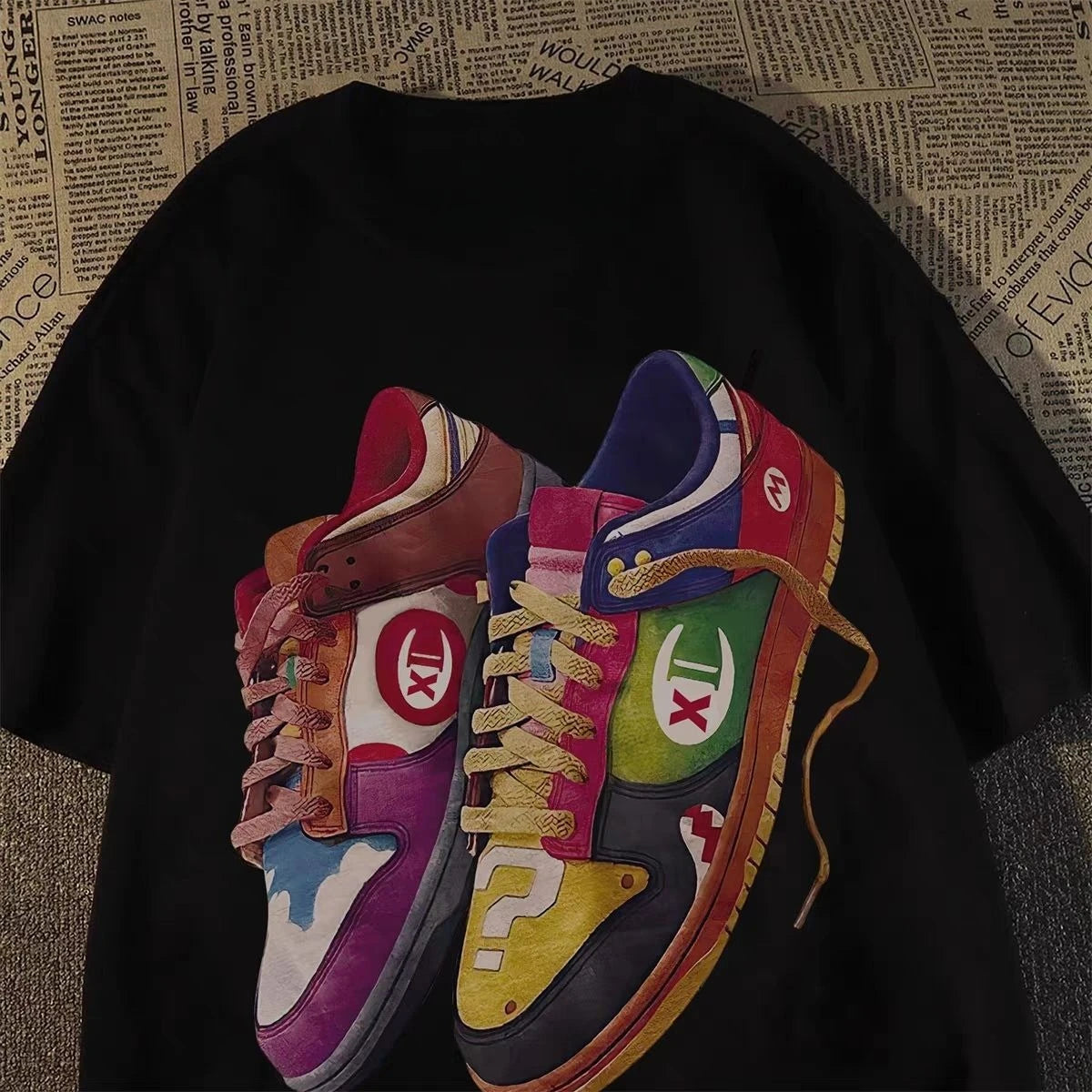 Design Sense Niche Version Shoe Print Short-sleeved T-shirt 2025 Couple Loose and Versatile Vintage Pure Cotton Top Men Harajuku