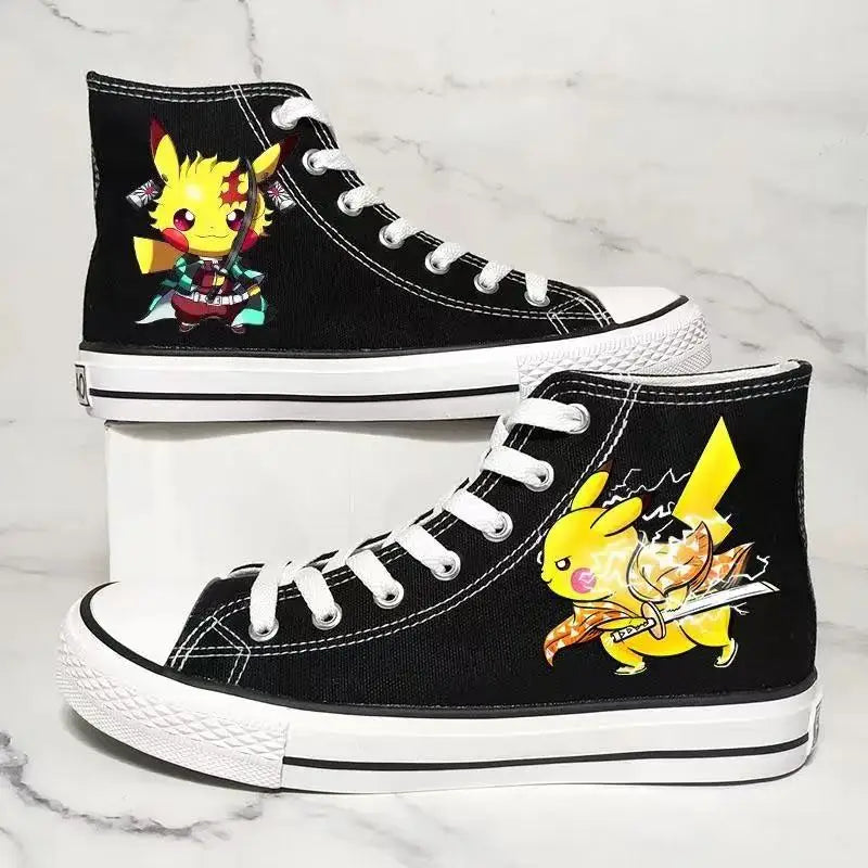r‌eal pictures 2025 new autumn pikachu cartoon plus big size black fashion man board shoes women girls canvas Casual Shoes