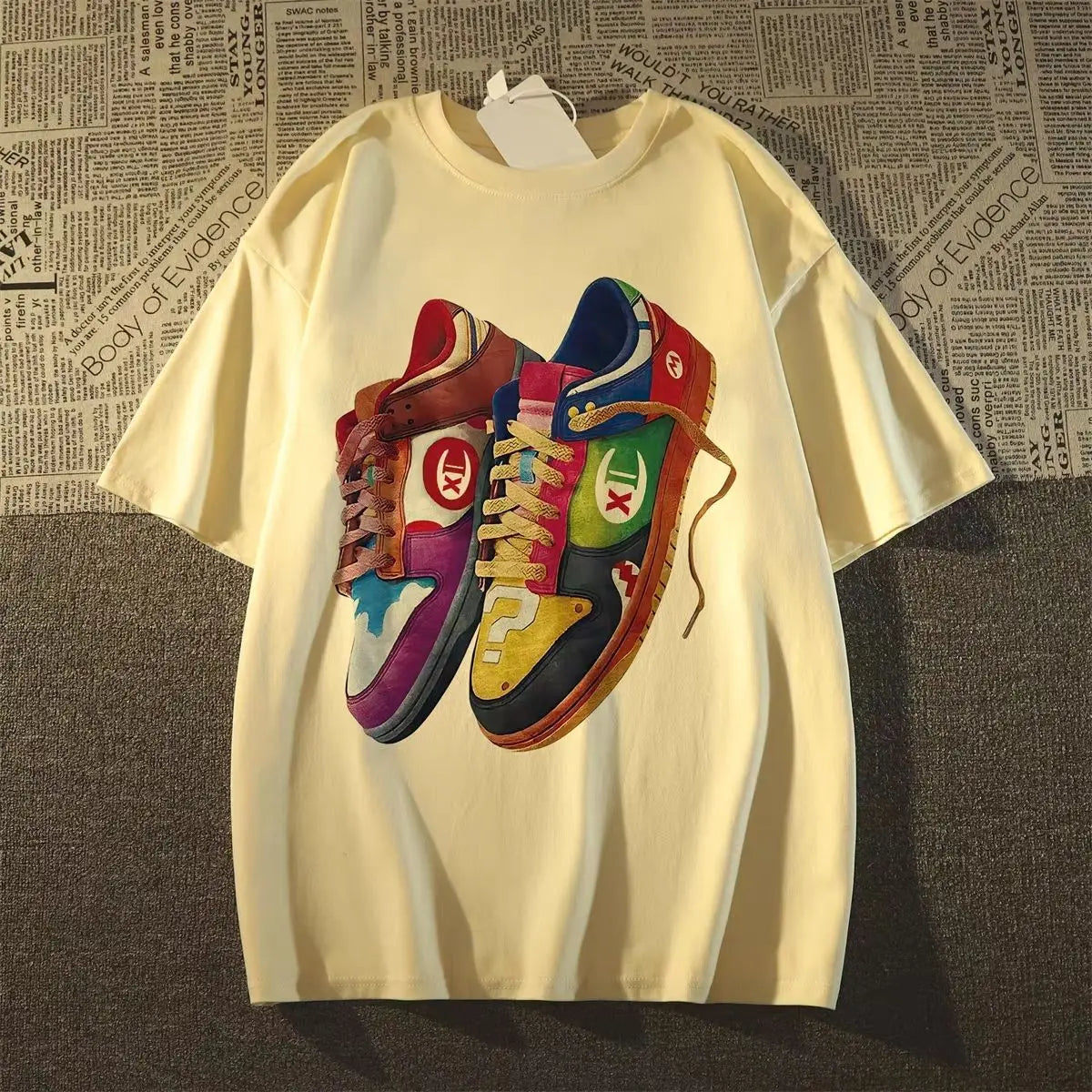 Design Sense Niche Version Shoe Print Short-sleeved T-shirt 2025 Couple Loose and Versatile Vintage Pure Cotton Top Men Harajuku